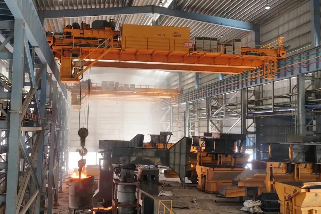 Heavy-Duty Overhead Crane Handling Molten Metal in a Foundry
