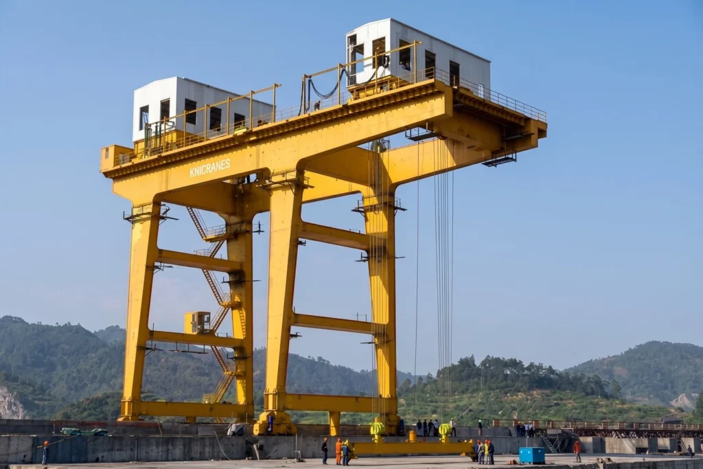 Massive Yellow Outdoor Gantry Crane at a Construction or Port Site