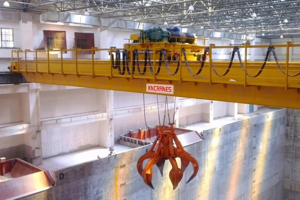 Overhead Crane with an Orange Peel Grapple for Bulk Material Handling